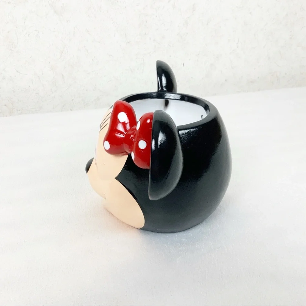 Minnie Mouse Head Planter Flower Pot Ceramic Candy Dish Red Polka Dot Bow